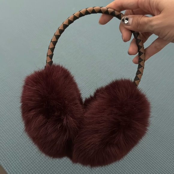 Anthropologie Accessories - Anthropologie Burgundy Faux Fur Ear Muffs with Braided Headband